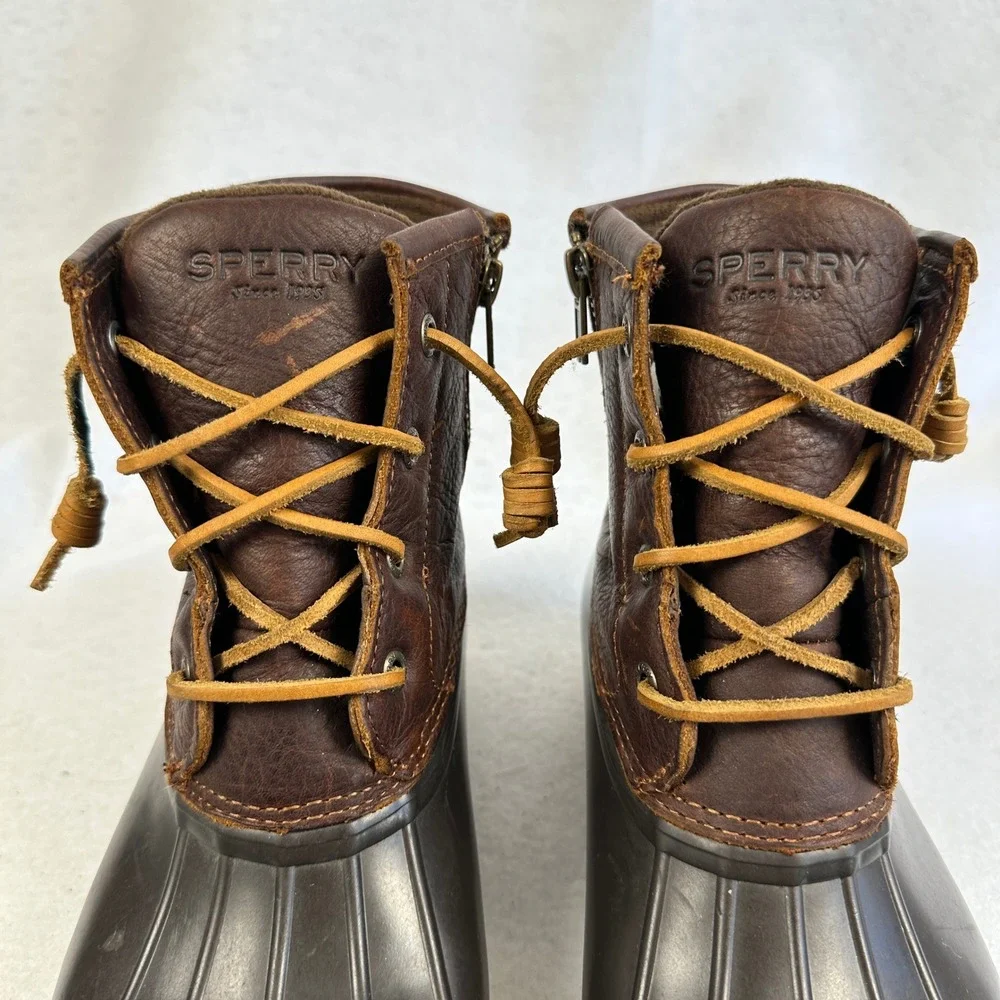 Sperry Women's 7.5 Duck Boots Brown Leather‎ Rubber Waterproof Winter Rain Boots